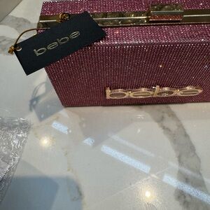 Bebe Pink Crystal Clutch Bag
